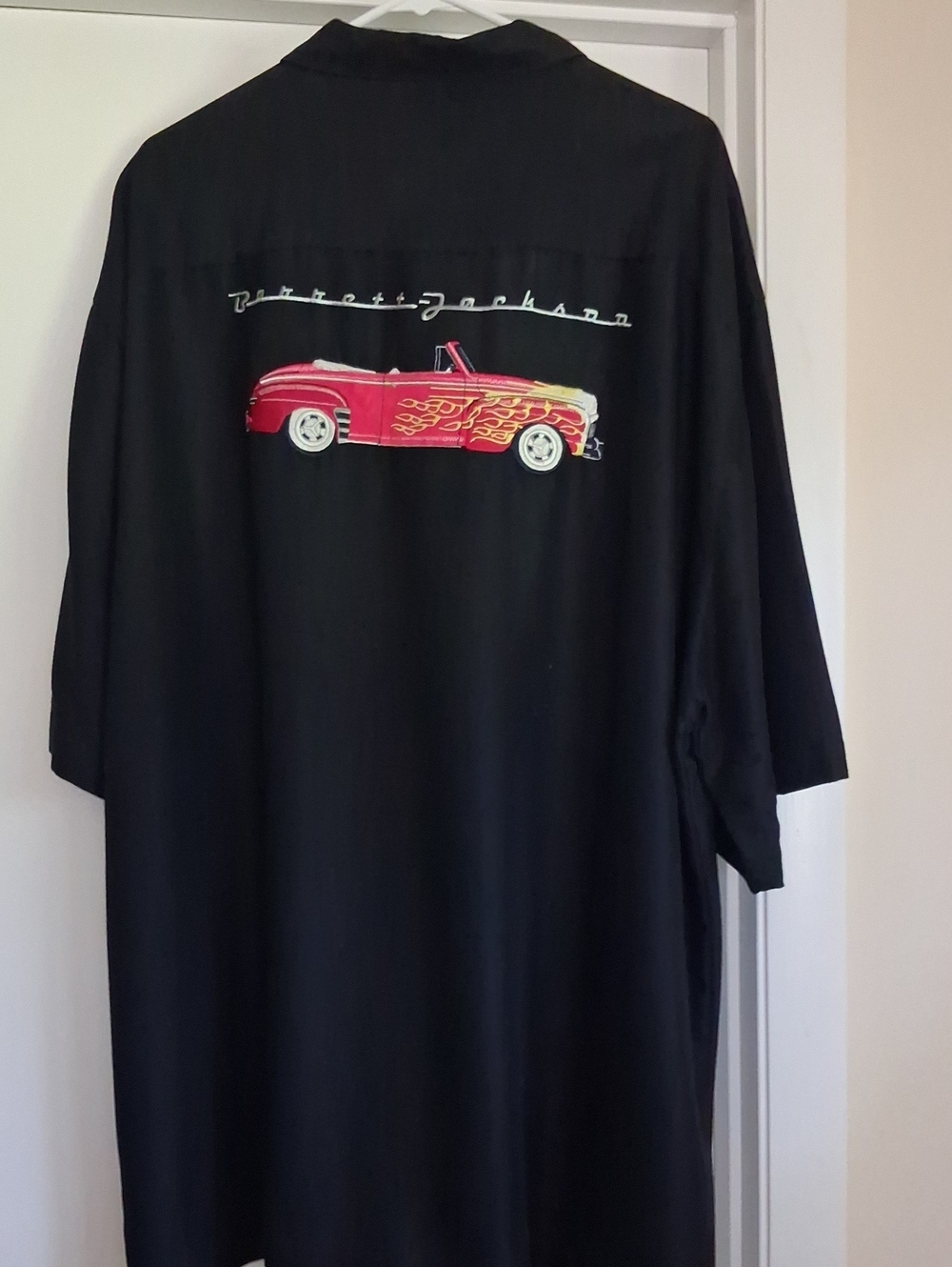 Barrett Jackson Black Men's Casual Button-Down Shirt with Red Car Emboidery
